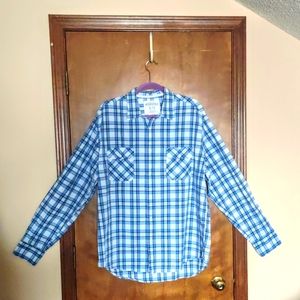 AĒROPOSTALE Men's Blue And White Long Sleeve Plaid Shirt XL/TG